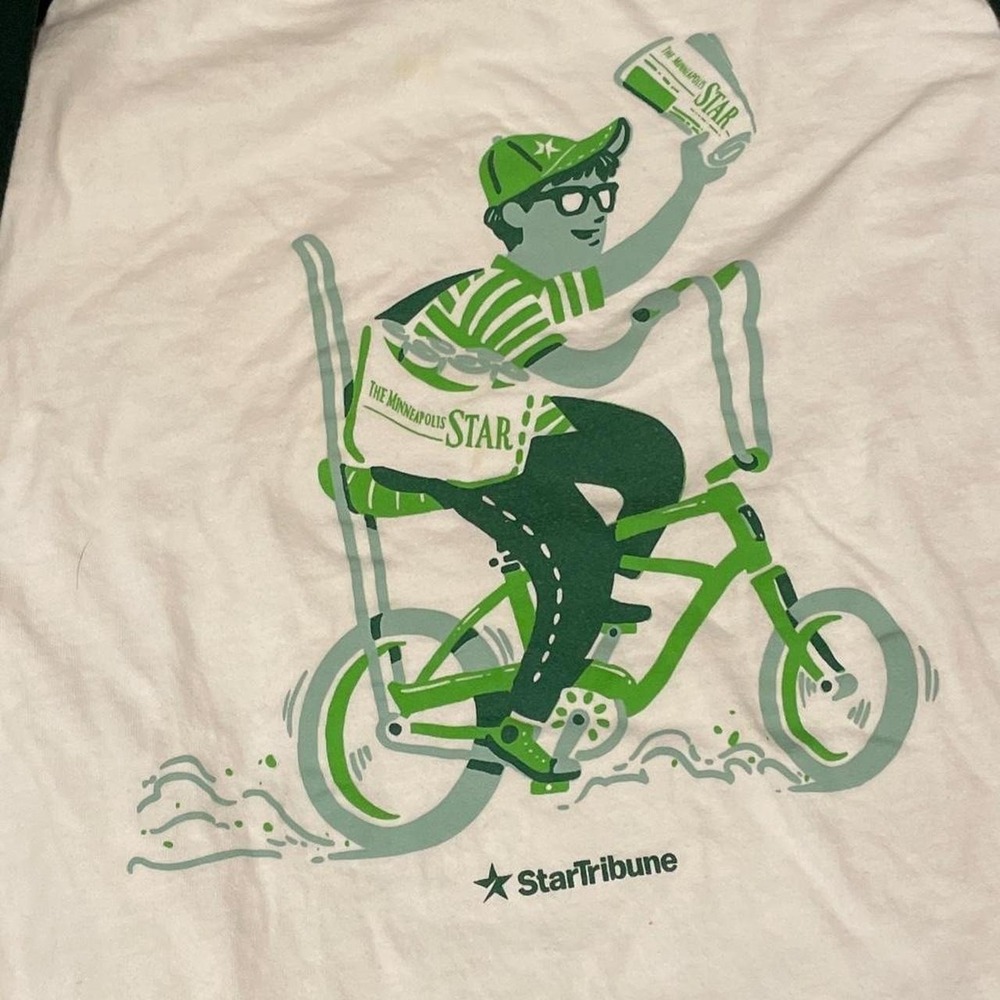 Sport-Tek Mens T-Shirt Minneapolis‎ Star Tribune Graphic Raglan M White Green
